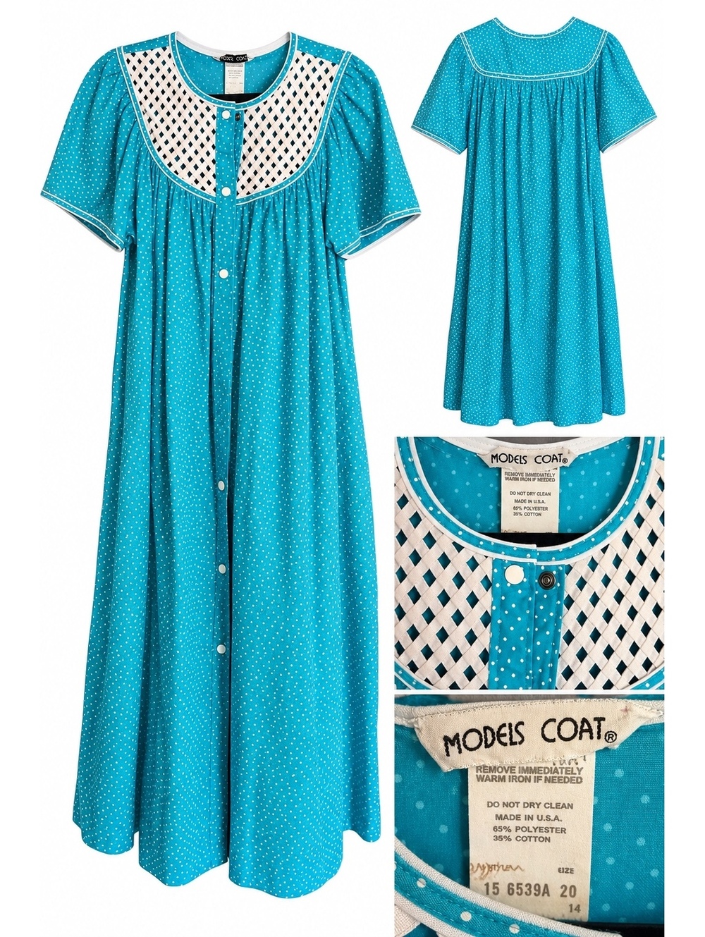 Turquoise button front house dress